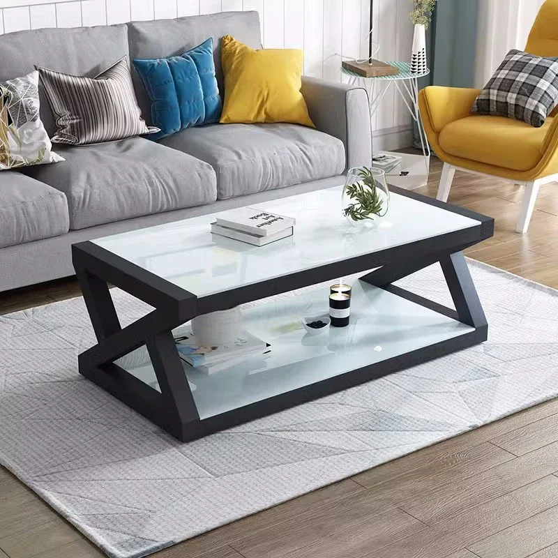 Black Living Room Coffee Table Auxiliary Glass Lounge Floor Luxury Design Coffee Table Nordic Zigon Sehpa Home Furniture CJ011