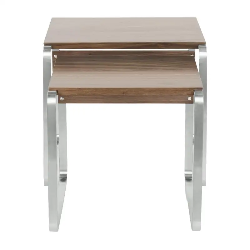 Mid-Century Modern Nesting Tables in Stainless Steel and Walnut Design