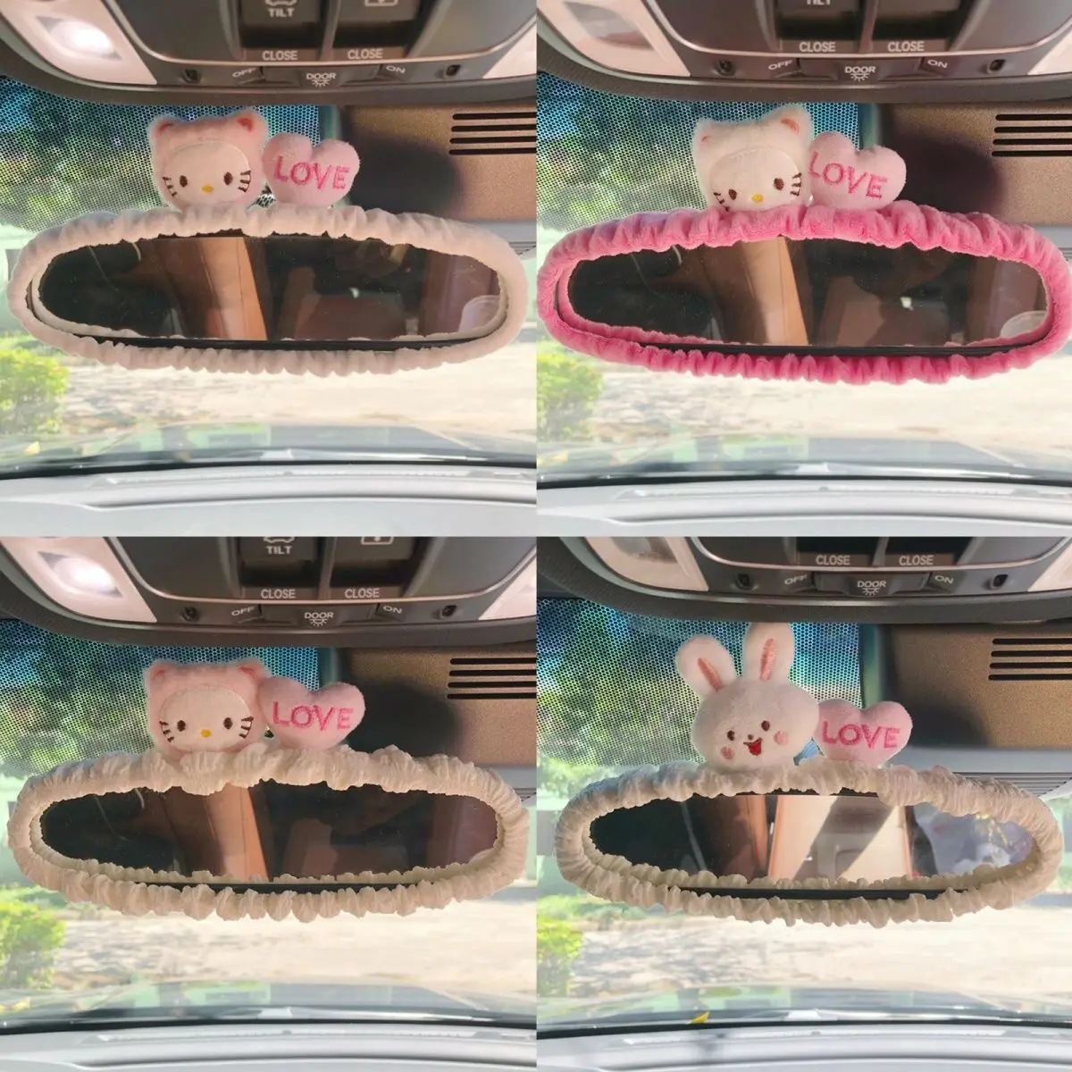 Lovely Car Interior Cartoon Safety Belts Cat Rabbit Rearview Mirror Dolls Car Reverse Mirror Interior Decorations Car Assecories