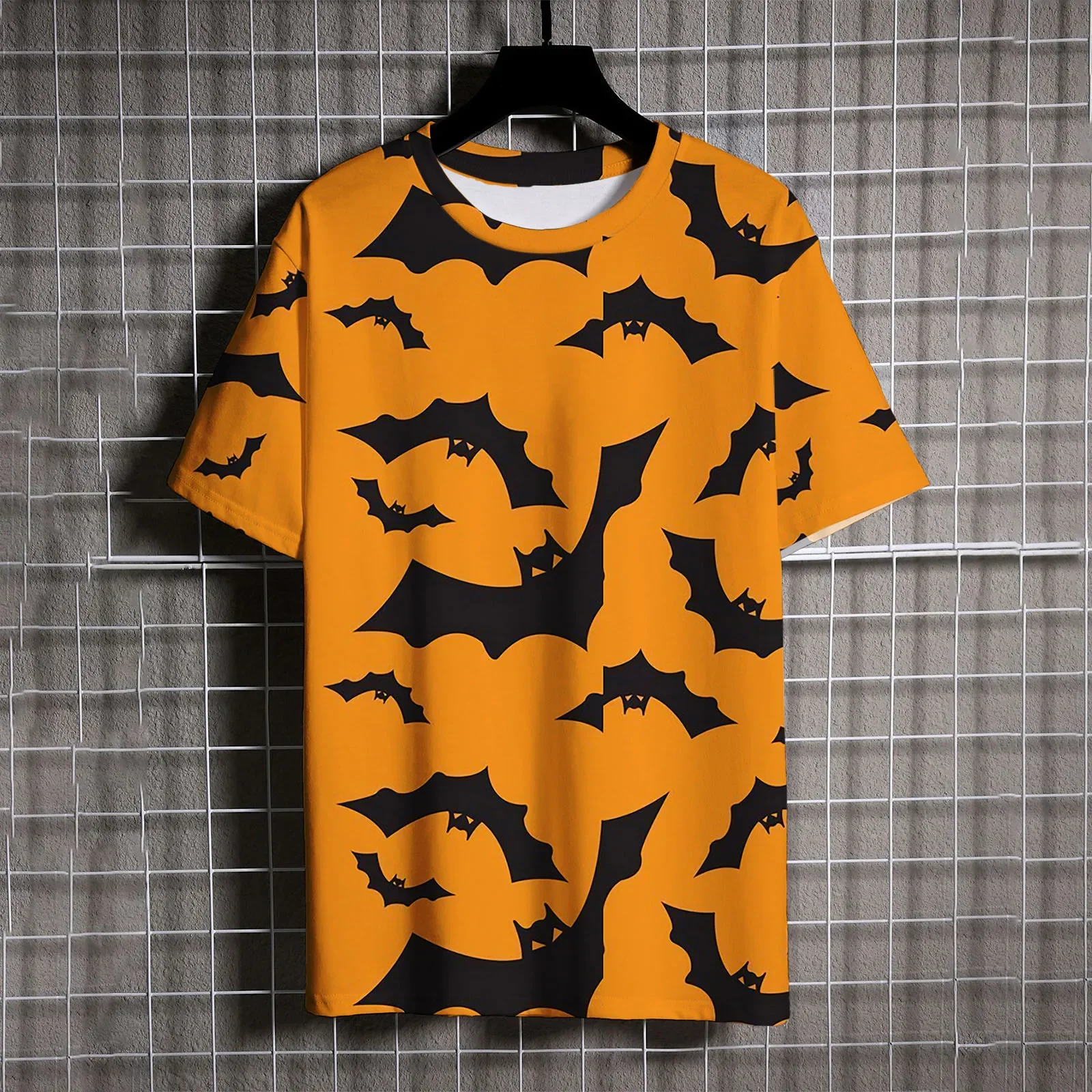 Casual Men's Short Sleeve T-shirt Funny 3D Bat Pumpkin Print Halloween Tees Fashion Crew Neck Loose Top Hip Hop Cosplay Clothing