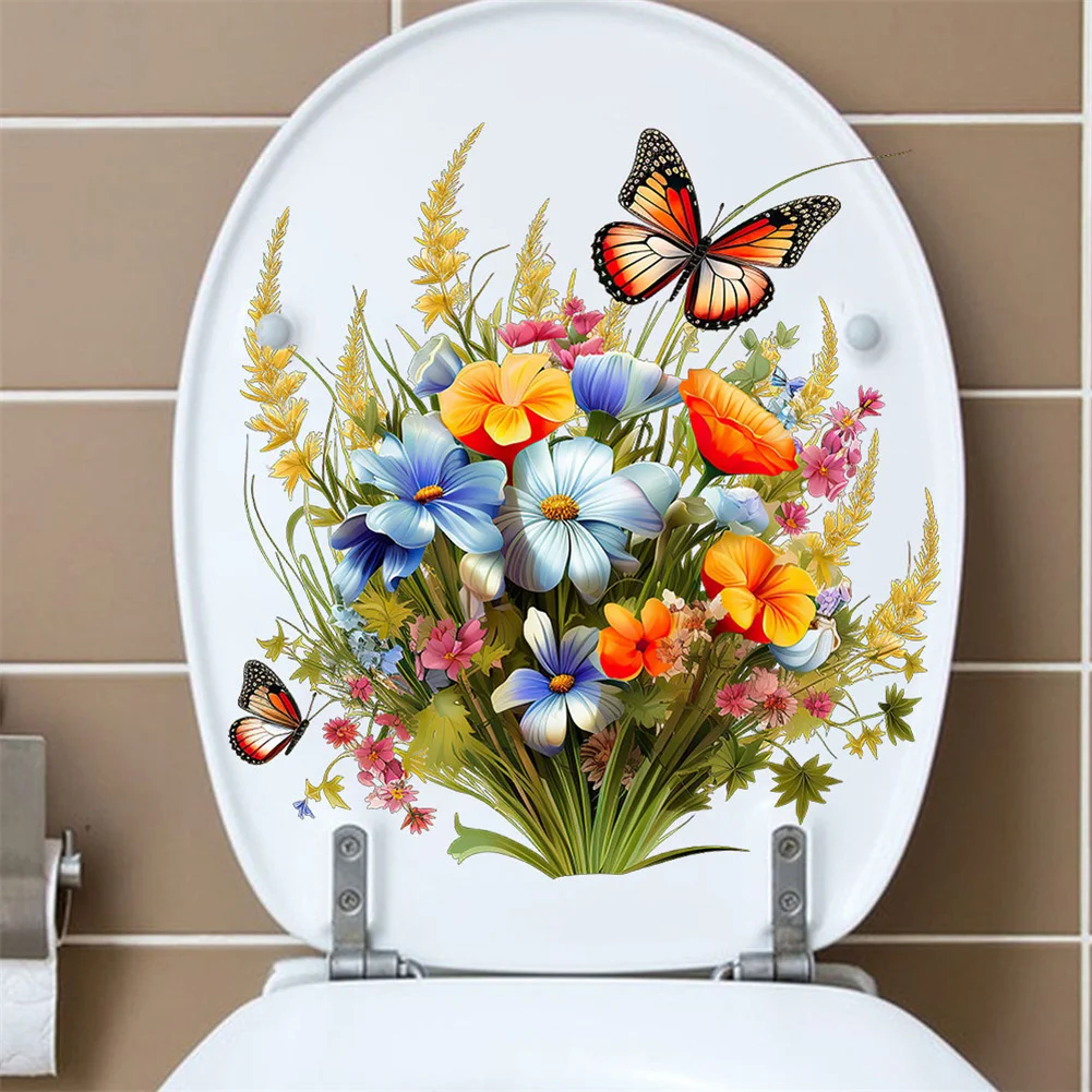 

Bathroom Butterfly Flower Toilet Seat Stickers DIY Self-Adhesive Toilet Lid Decals For Cistern Bathroom Power Switch Decor