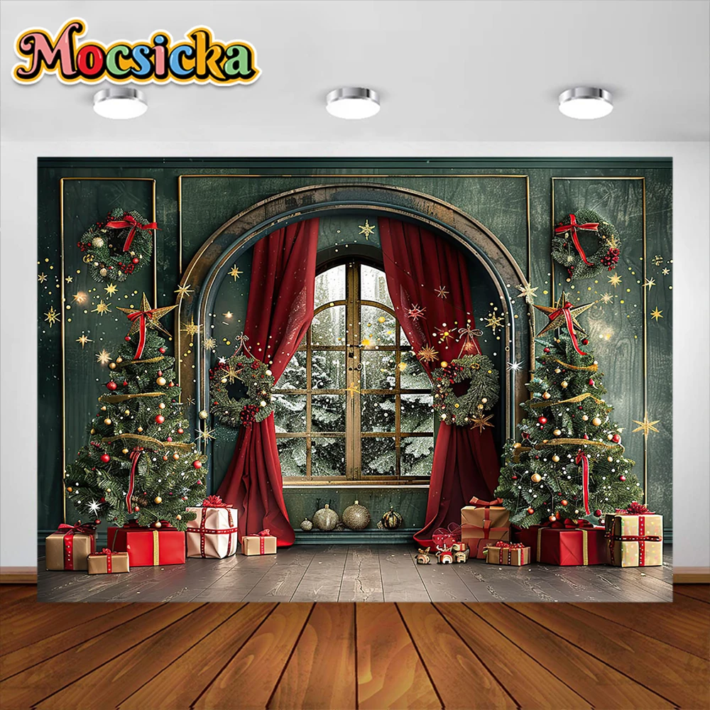 Mocsicka Photography Background Merry Christmas Santa\'s Workshop Backdrop Party Decoration Kids Family Portrait Photo Studio