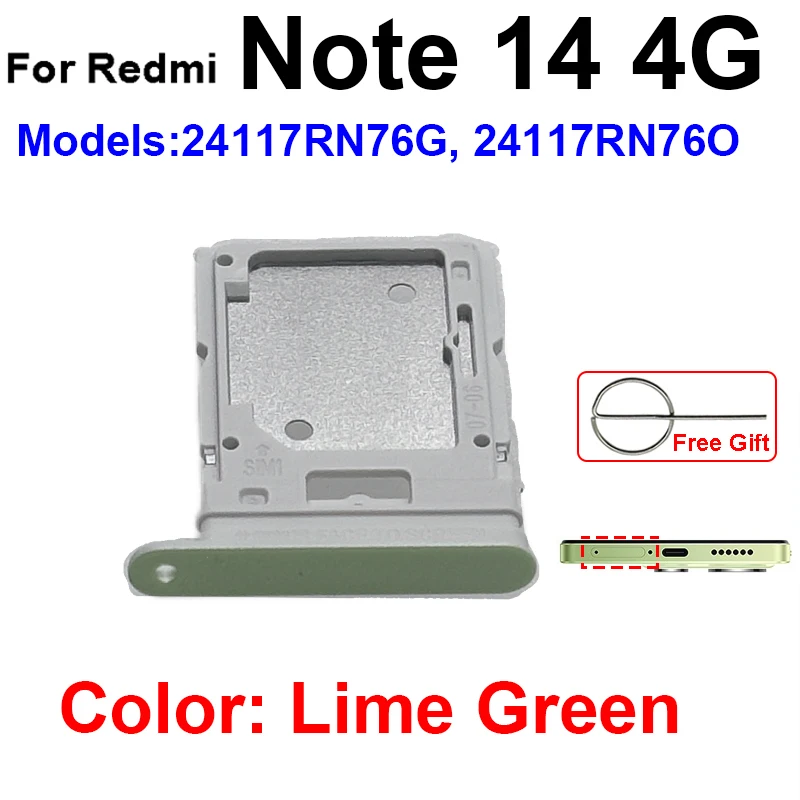 Sim Card Reader For Xiaomi Redmi Note 14 Note 14 Pro Note 14 Pro+ Plus 5G SIM Card Slot Holder Repair Replacement Parts