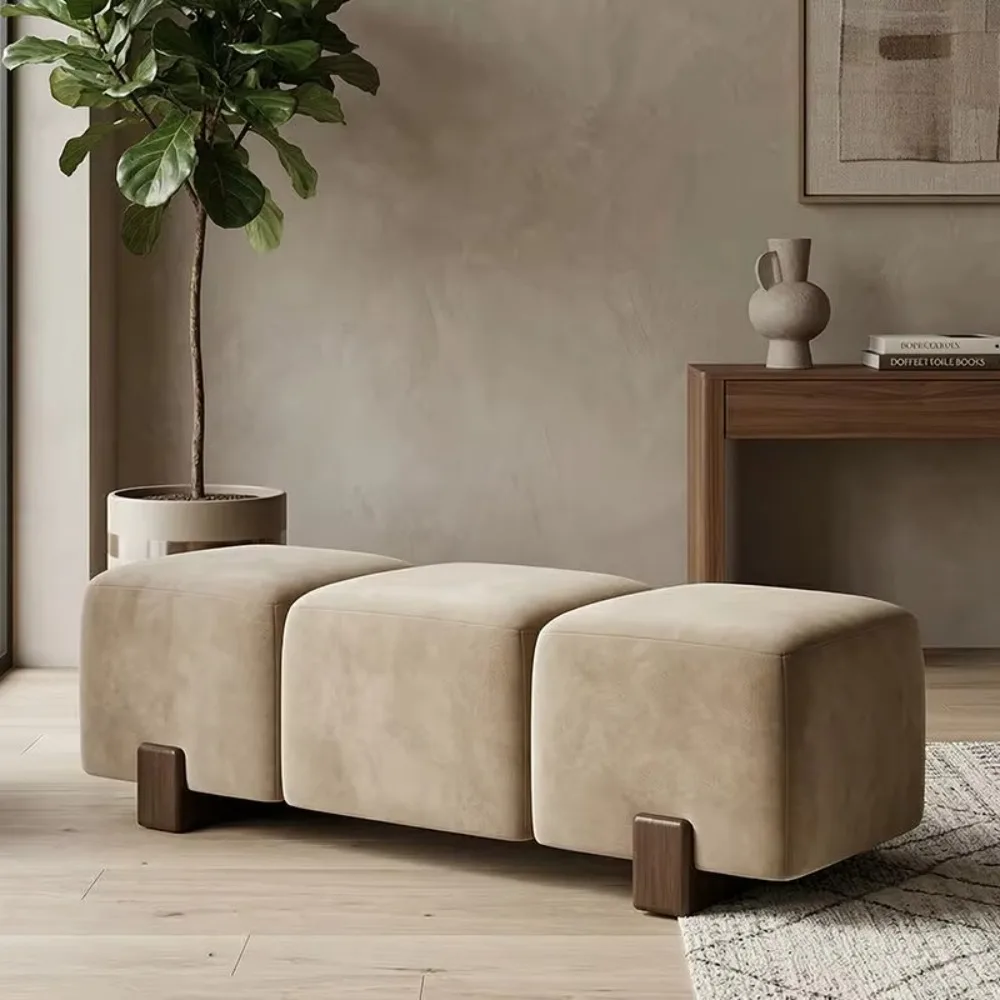 Modular Velvet Upholstered Long Ottoman Bench Solid Wood Leg Stool Multi Scene Bed End Bench Living Room Hallway Sofa Foot Stool