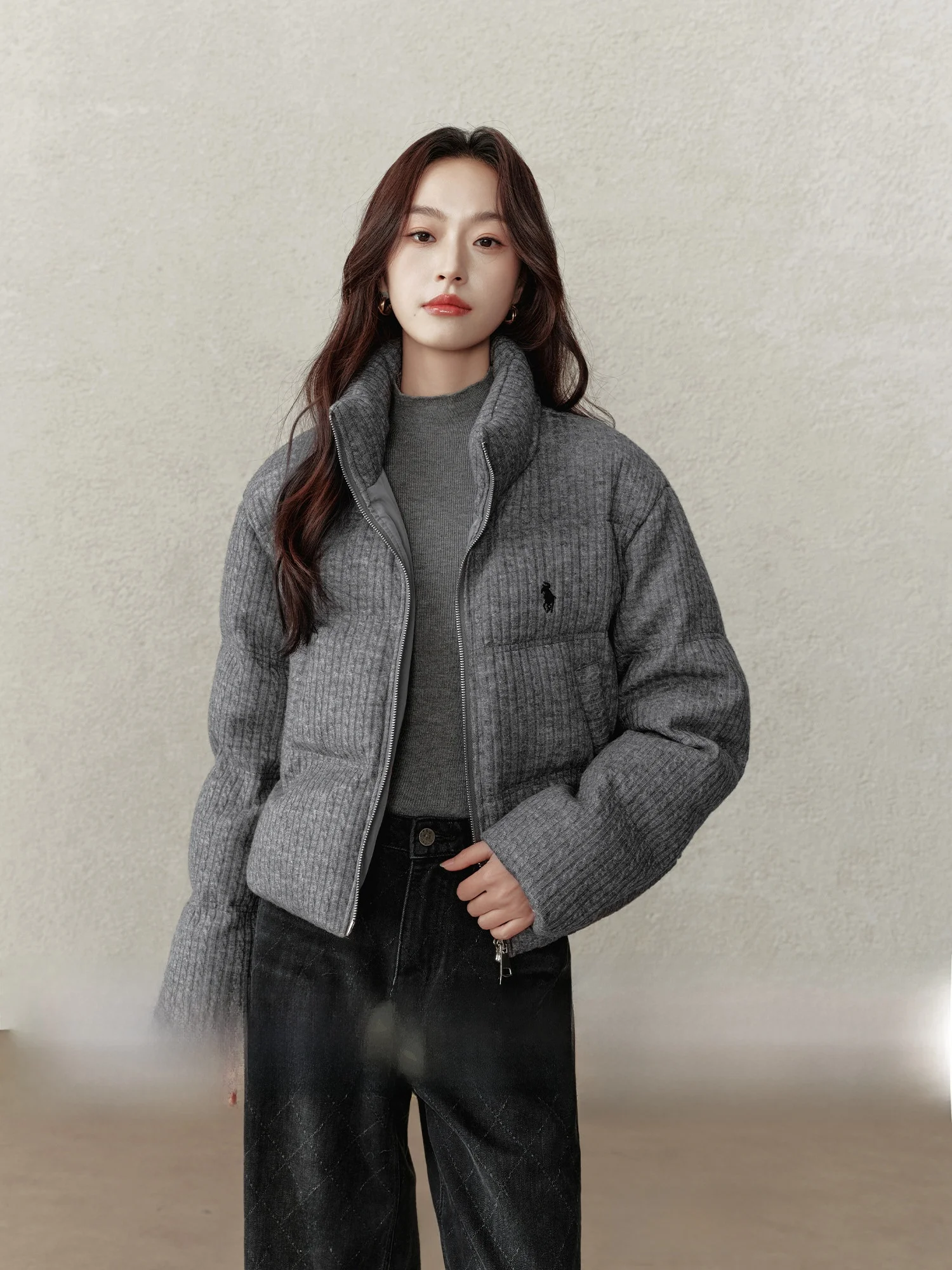 

Rising ort Puffer Jaet Stand Collar White Du down Winter Warm Thiened Women's Outerwear Casual Sle Regular Fit