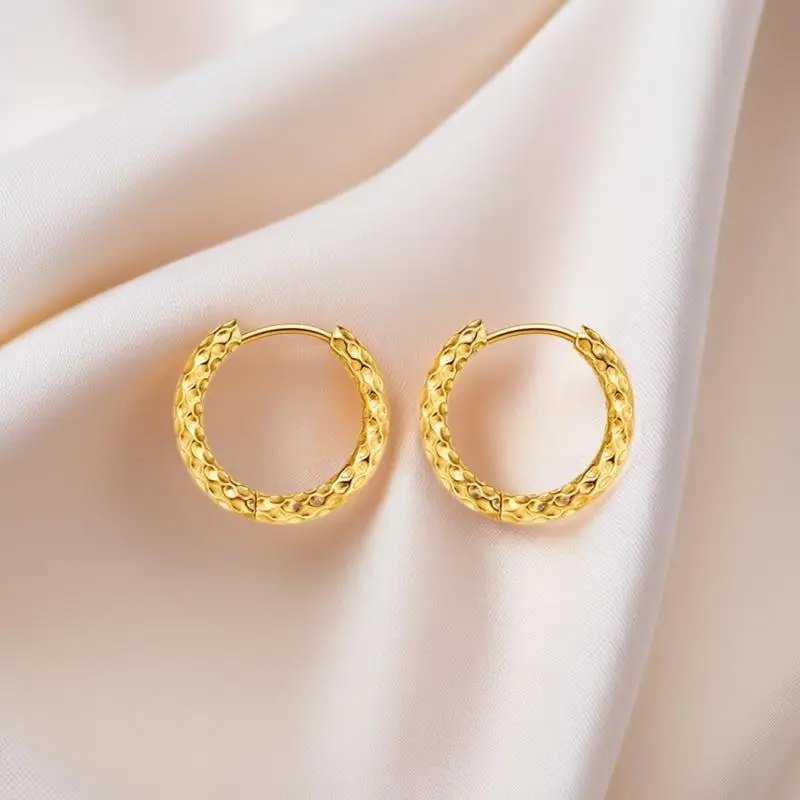 Gold Plated Hammered Hoop Earrings Hypoallergenic Post Tarnish Resistant Daily Wear Parties Weddings Gifts No Fade Shine
