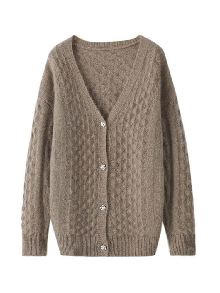

Мягкий теплый женский кардиган из 100% мериносовой шерсти, свободный повседневный кашемировый свитер на пуговицах, осенне-зимняя качественная вязаная куртка