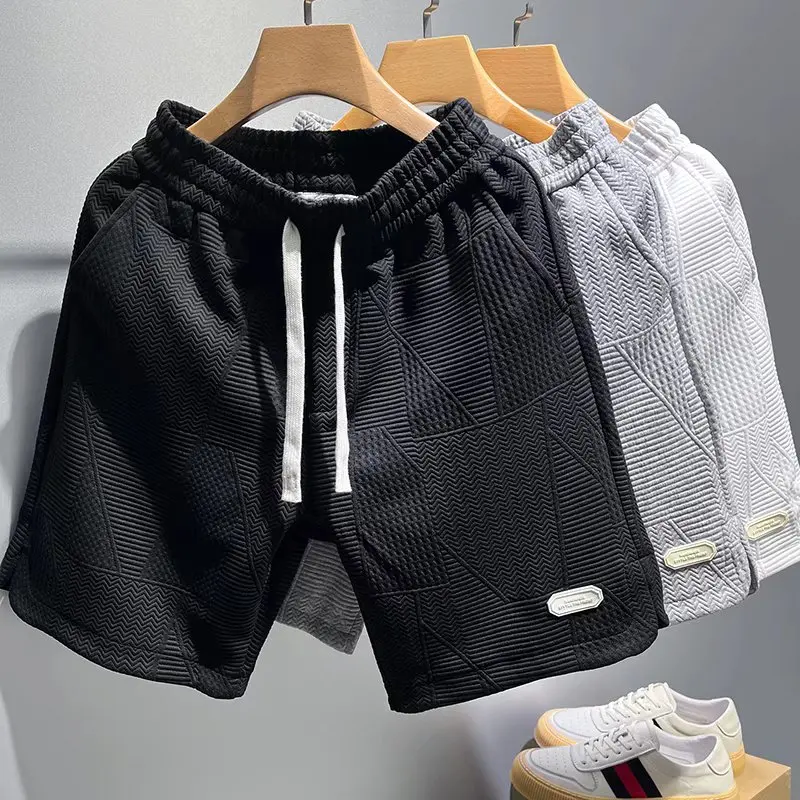 

Мужские повседневные спортивные брюки с волнообразным узором, летние американские укороченные брюки в стиле High Street, свободного кроя, молодежные