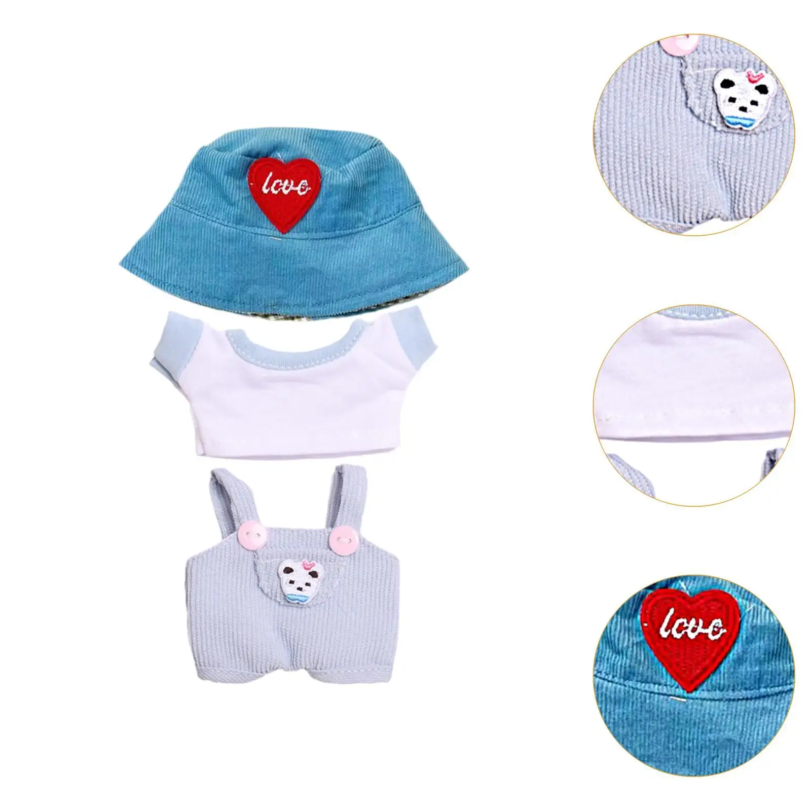 Doll Clothes for 15cm-17cm Plush Doll Heart Pattern Hat Costumes Stylish Photo Props DIY Soft Plush Doll T Shirt Doll Clothing