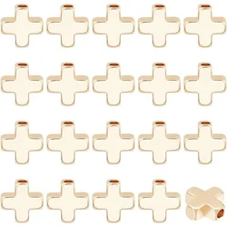 20 PCS 18K Real Gold Plated Spacer Beads Metal Beads for DIY Jewelry Making Findings and Other Craft Work - 8x8x3mm Cross Shape