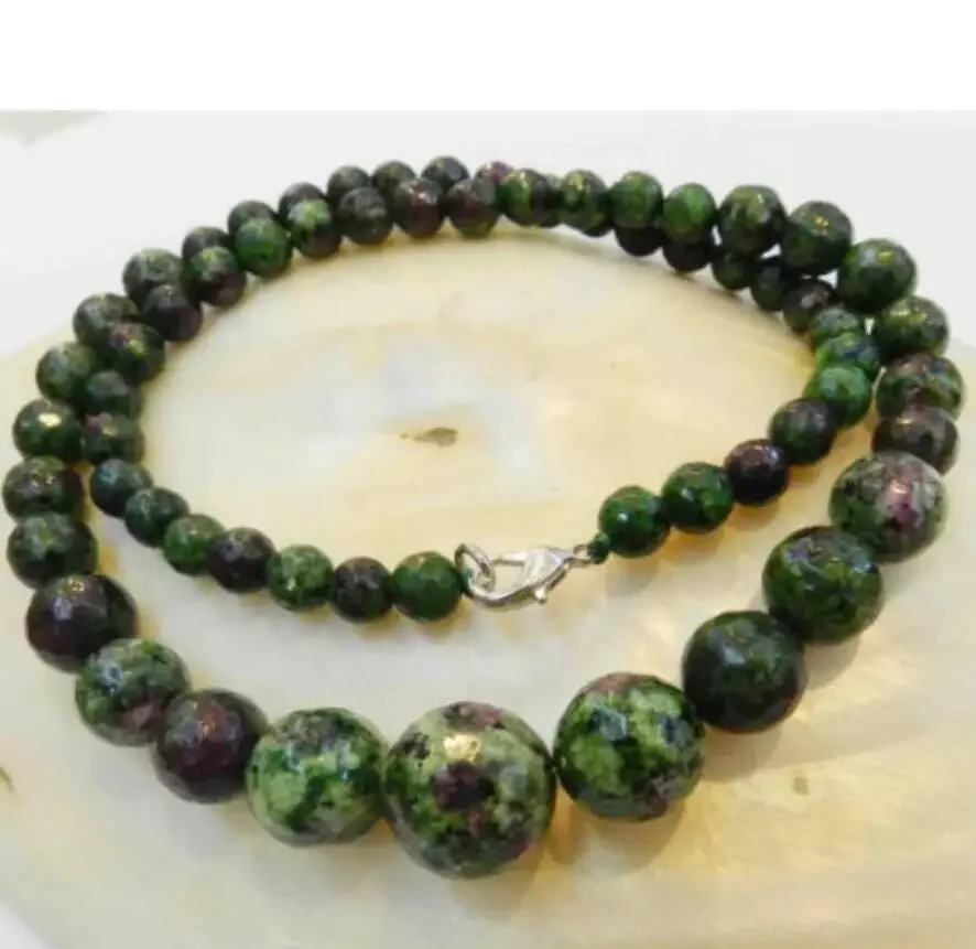 Faceted 6-14mm Red Green Ruby Zoisite Round Beads Necklace 18