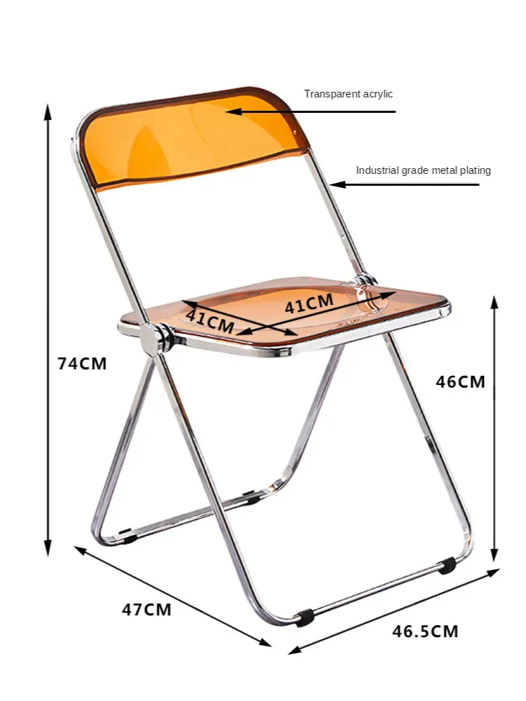 Dining chair. Modern simple household business chair, transparent chair, acrylic folding chair, clothing store photo stool, leis