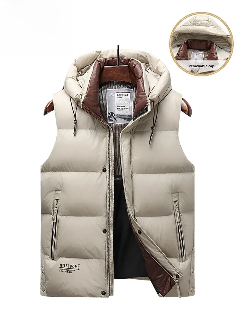 

Pierre Cardin Men's aphene down Vest Autumn Winter Hooded High-End Padded Jaet Busin Casual Outerwear Warm Polyester