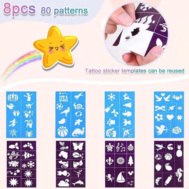 Y5LB 6 Color Body Art Pen For Kid Adult Temporary Body Marker With Stencils Sticker