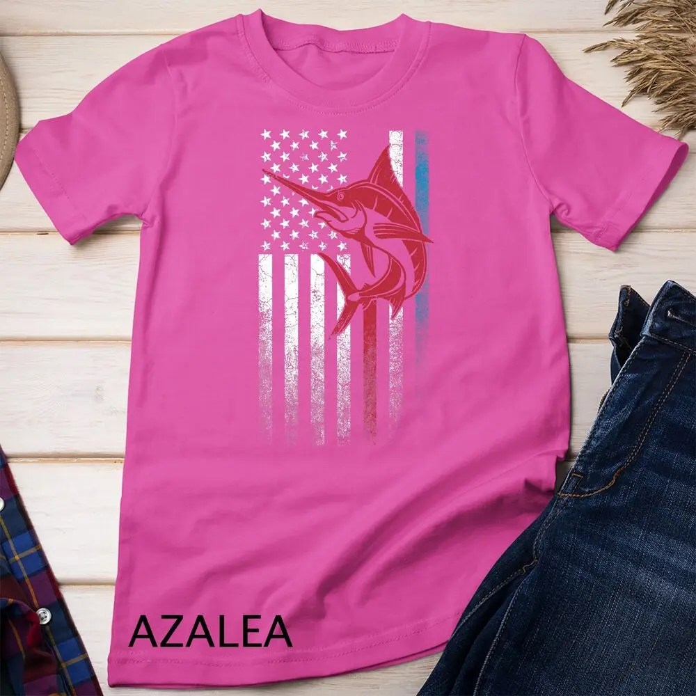 T-Shirt Unisex con bandiera americana da donna Marlin Fish Fishing 4 luglio