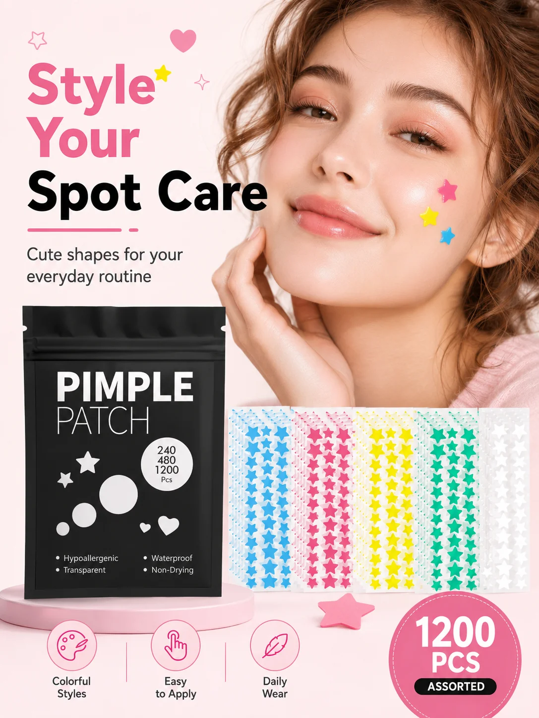 480pcs Hydrocolloid Blemish Patches Invisible Acne Spot Cover Pimple Patch for Face Skin Care Mixed Sizes