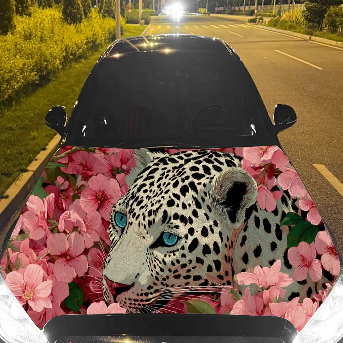 

Lovely Floral Leopard Car Hood Stickers - Self-Adhesive, Waterproof and Durable Vinyl Wrap, Decorate And Protect Your Car, Fit F