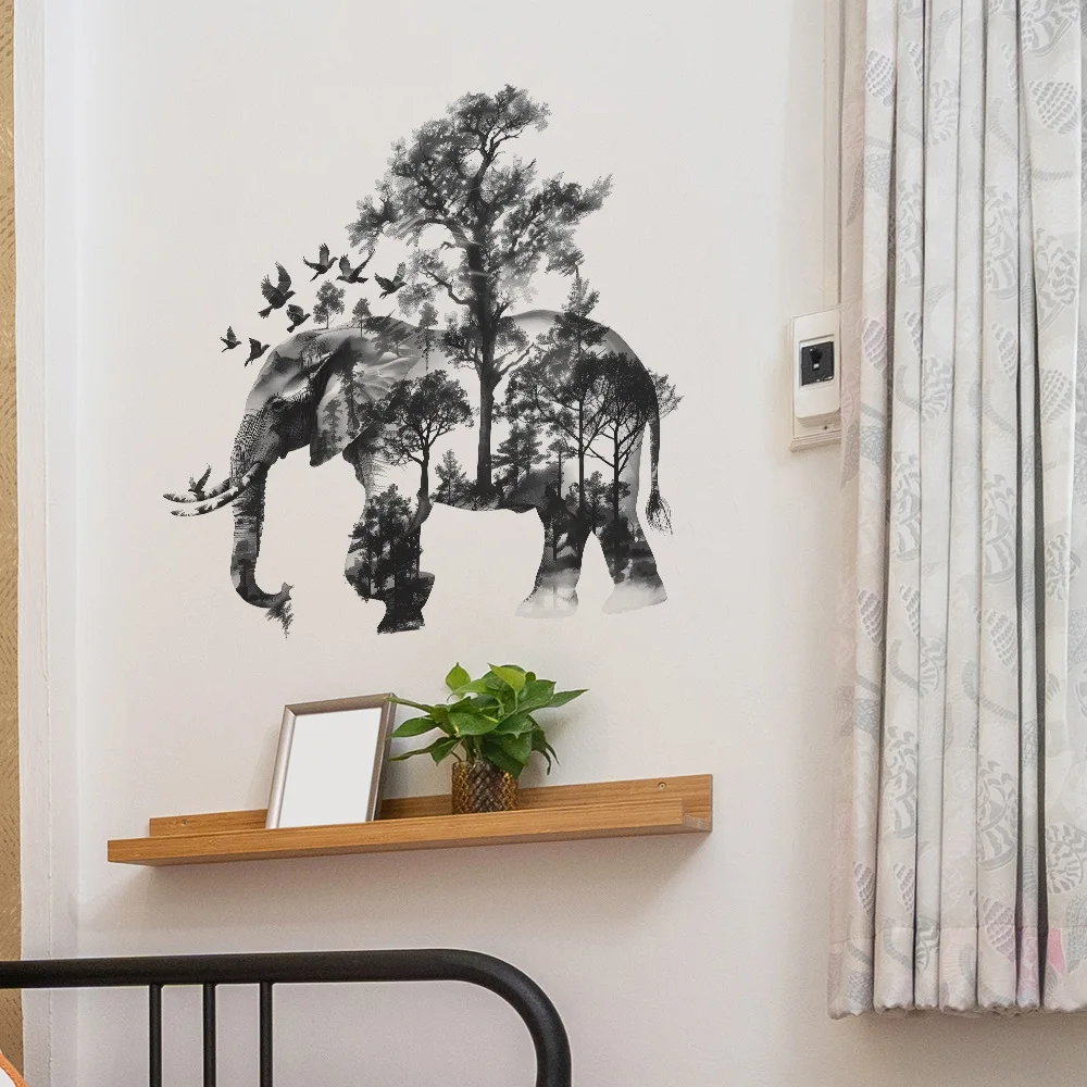 Elephant Decorative Vinyl Child Wall Stickers For Bedroom Accessories Adhesive Wallpaper Wall Art Room Decor Mirror Sticker