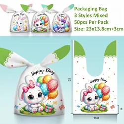 50Pcs Cute Rabbit Ear Candy Bags Easter Party Gift Cookie Packaging Bag 2025 Happy Easter Party Decoration Spring Supplies