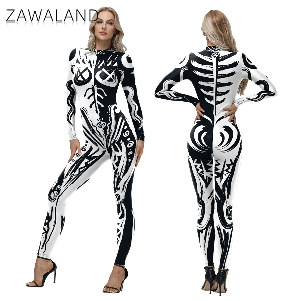 

Geometric Graffiti Pattern Cosplay Costume Halloween Stage Bodysuit Woman Black White Jumpsuit Carnival Performance Zentai Suit