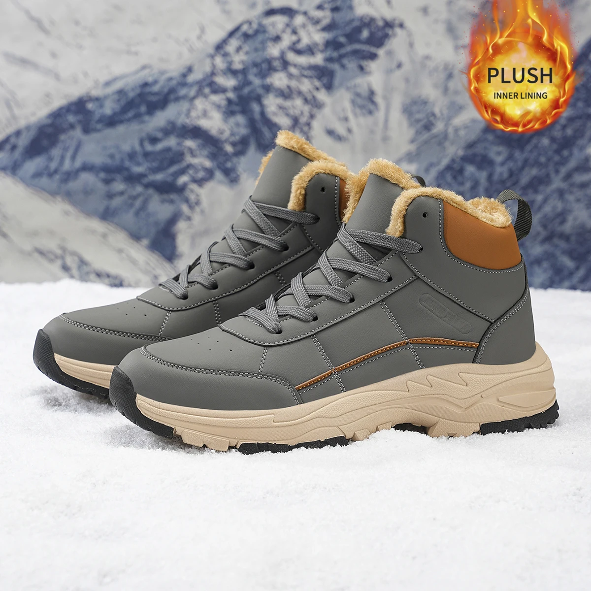 Herren-Sportschuhe in großen Größen mit Plüsch-Innenfutter, Outdoor-Wanderschuhe, bequeme, lässige, modische Trainingsschuhe für Paare – Detail 14