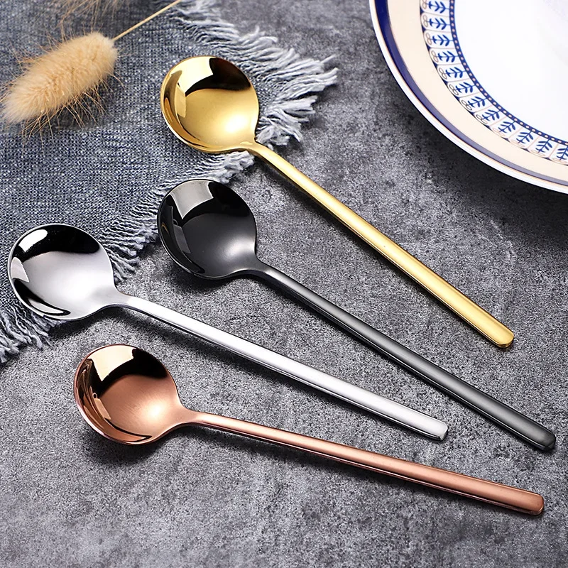 304 Stainless Steel Small Spoon Coffee Gold Small Round Spoon Bird\'s Nest Honey Dessert Mixing Spoon