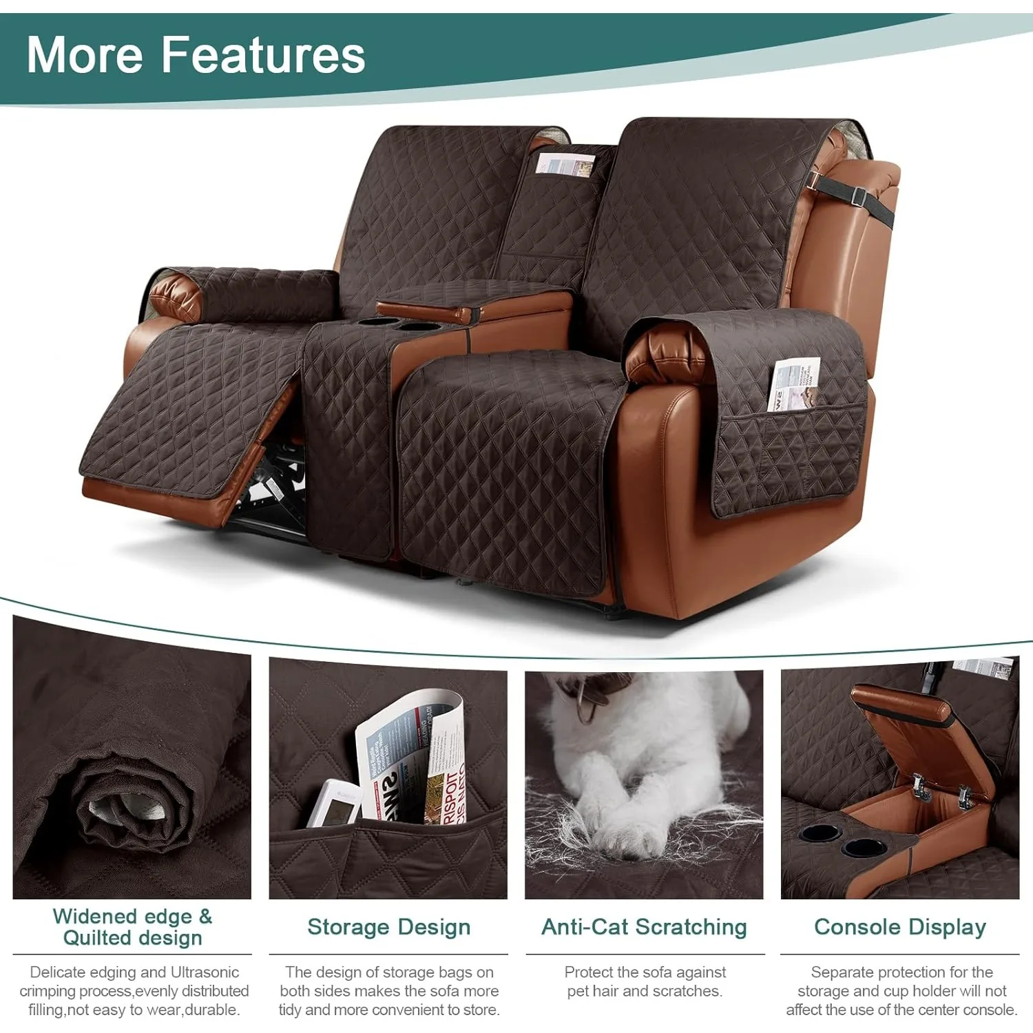 غطاء أريكة كرسي صالة مقاوم للماء مع غطاء أريكة مضاد للانزلاق (لون الشوكولاتة، مقعدان) #6