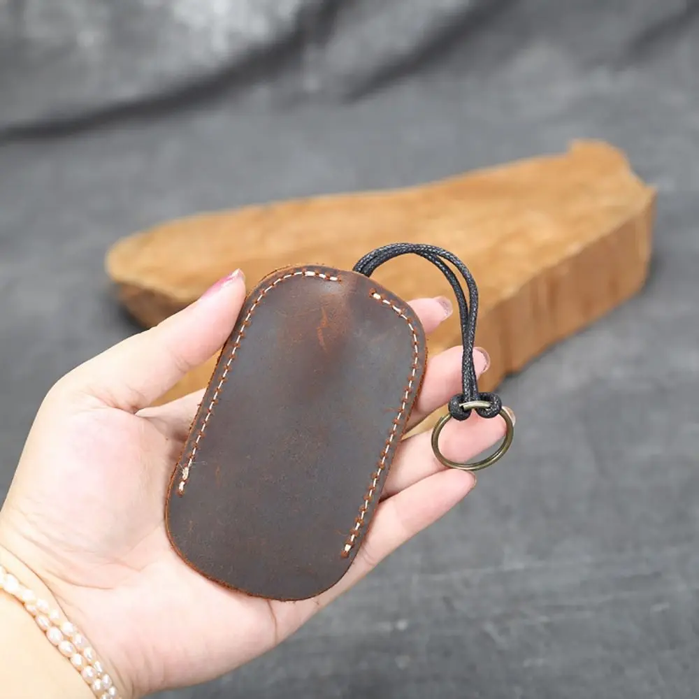 Portable Key Sleeve Retro Crazy Horse Leather Key Case Car Keychain Holder