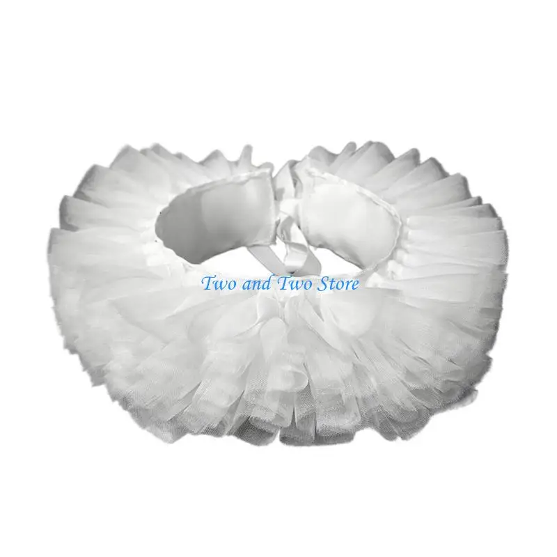 

HX6F Classical White Ruffle Neck Ruff Dress Up Cosplay Tulle Faux Collar Clown Choker