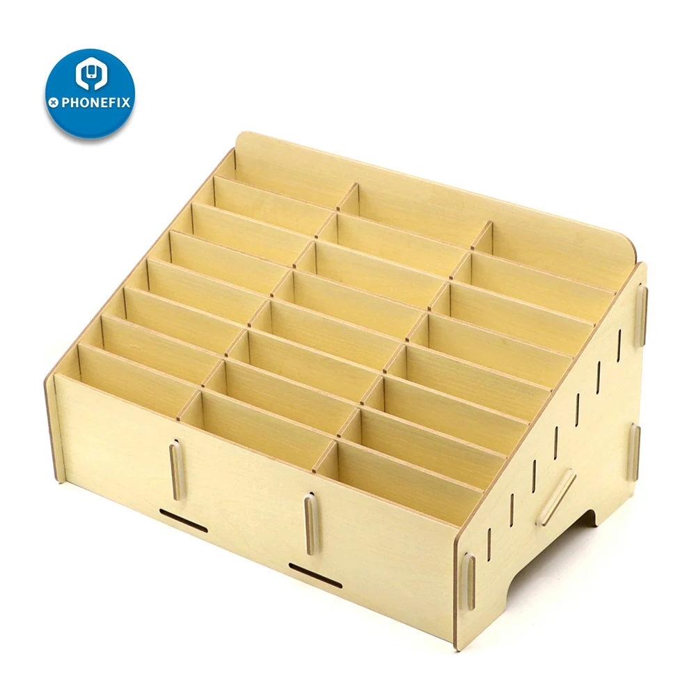 Wooden 24 Storage Compartments Multifunctional Storage Box for Cell Phones Holder Desk Supplies Organizer Desktop Storage Box