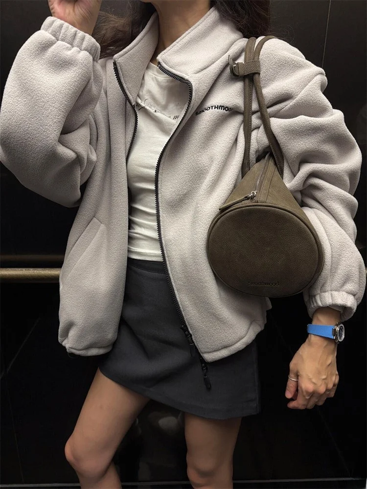 

Корейская однотонная толстовка с капюшоном на подкладке, женская толстовка с воротником-стойкой, спортивная одежда, осеннее новое поступление
