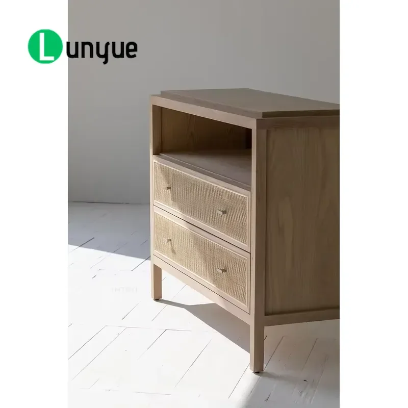 Handmade Japanese Rattan Oak Sideboard Minimalist Design Storage Cabinet for Living Dining Room Farmhouse Villa Home Decor