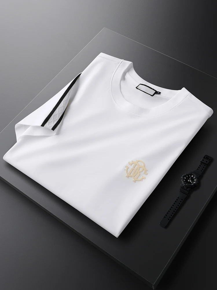 

Мужская повседневная футболка в полоску, быстросохнущая, легкая, летняя, мягкая, с круглым вырезом, коротким рукавом, модная, универсальная.