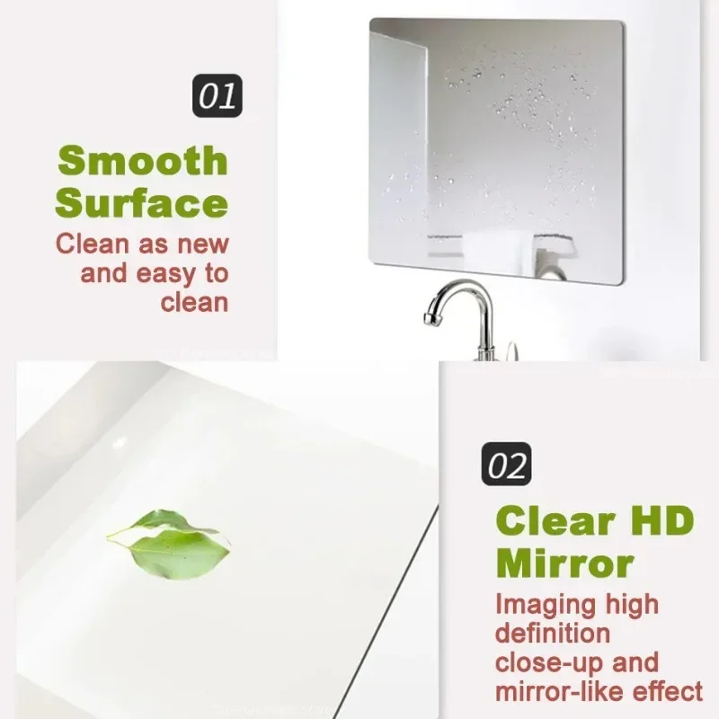 HD Anti Fog Wall Mirror Sticker DIY Full Length Mirror Tiles Self Adhesive Shatterproof Non Glass Safety Mirror Sheets 2MM Thick