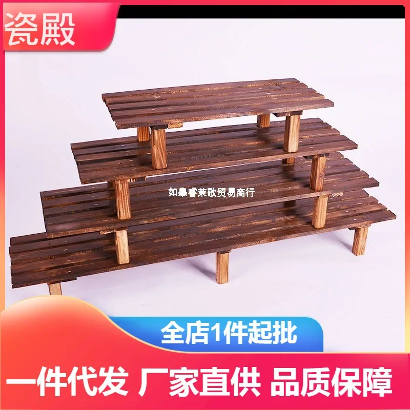 Carbonized anticorrosive solid wood flower frame single-layer flowers several outdoor balcony step foot stool multi-layer