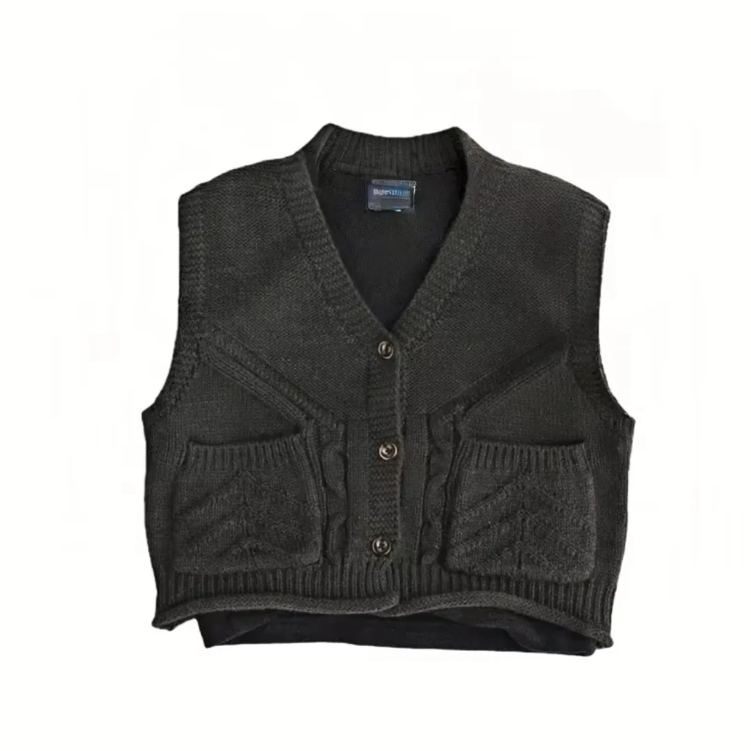 

2025 Fashion Kids Knit Vest Cardigan 1-6Y Children Boys Girls V-Neck Button-Down Sweater Vest with Pockets Casual Outerwear Top