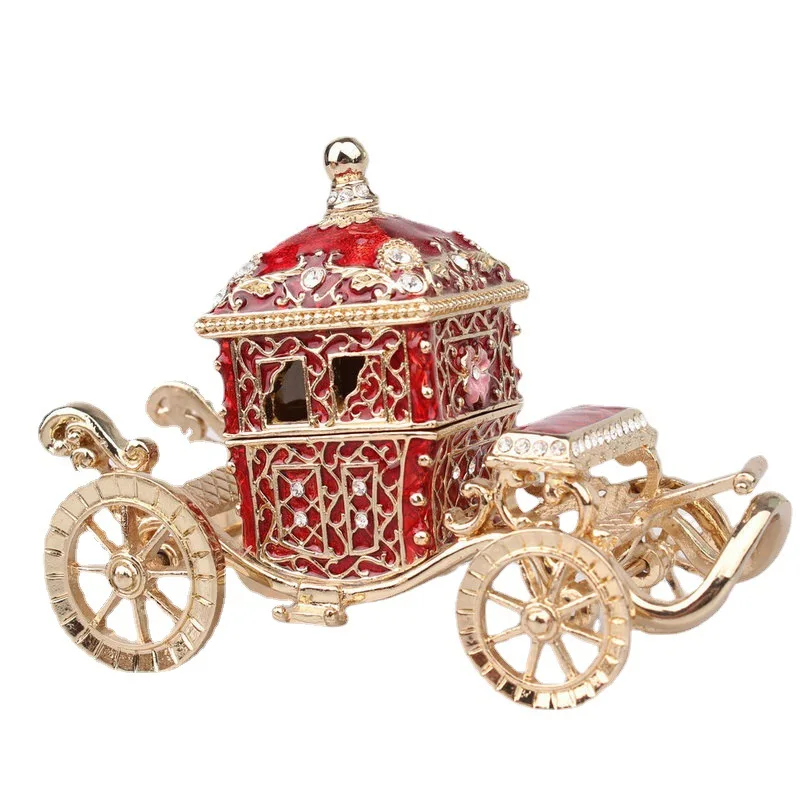 European alloy enamel color craft diamond inlaid Internet celebrity princess carriage ornament jewelry box jewelry home gifts