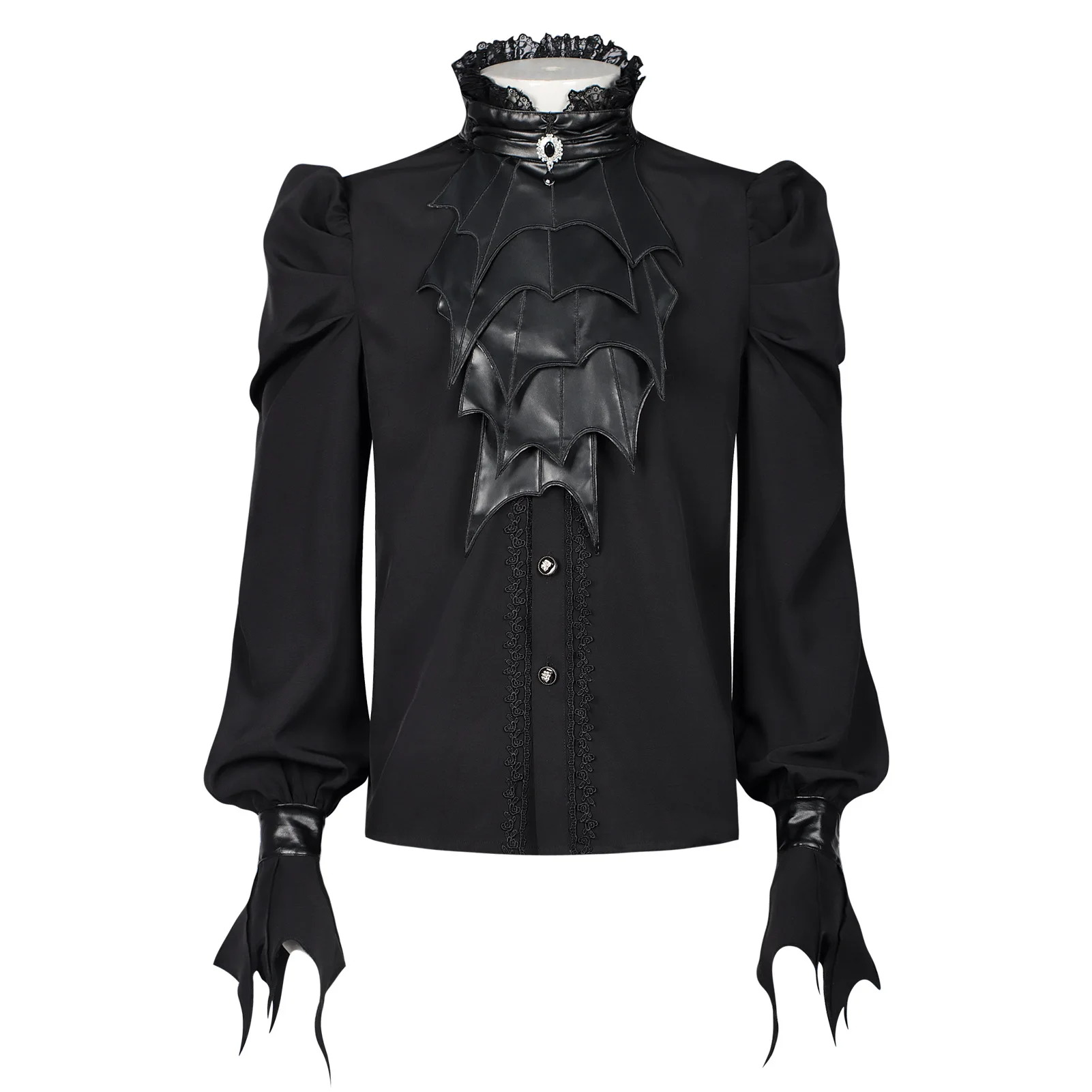 

Medieval Steam Punk Victorian Devilish Gothic Dark Men's Lace Collar Stand-up Shirt