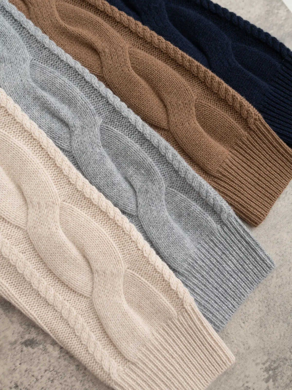 

2025 New Tops Thickened Cable Knit Sweater Coat Large Hemp Flower Knitted Cardigan Cashmere Sweater For Women