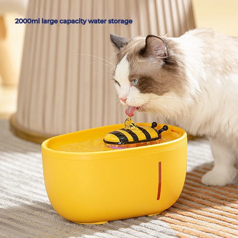 

Honey Bee 2L Automatic Cat Water Fountain Dispenser USB Charger PET Cat Drinking Bowl Small Size for Cats and Dogs