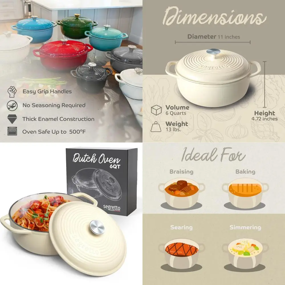 

6-Quart White Enamel Cast Iron Dutch Oven