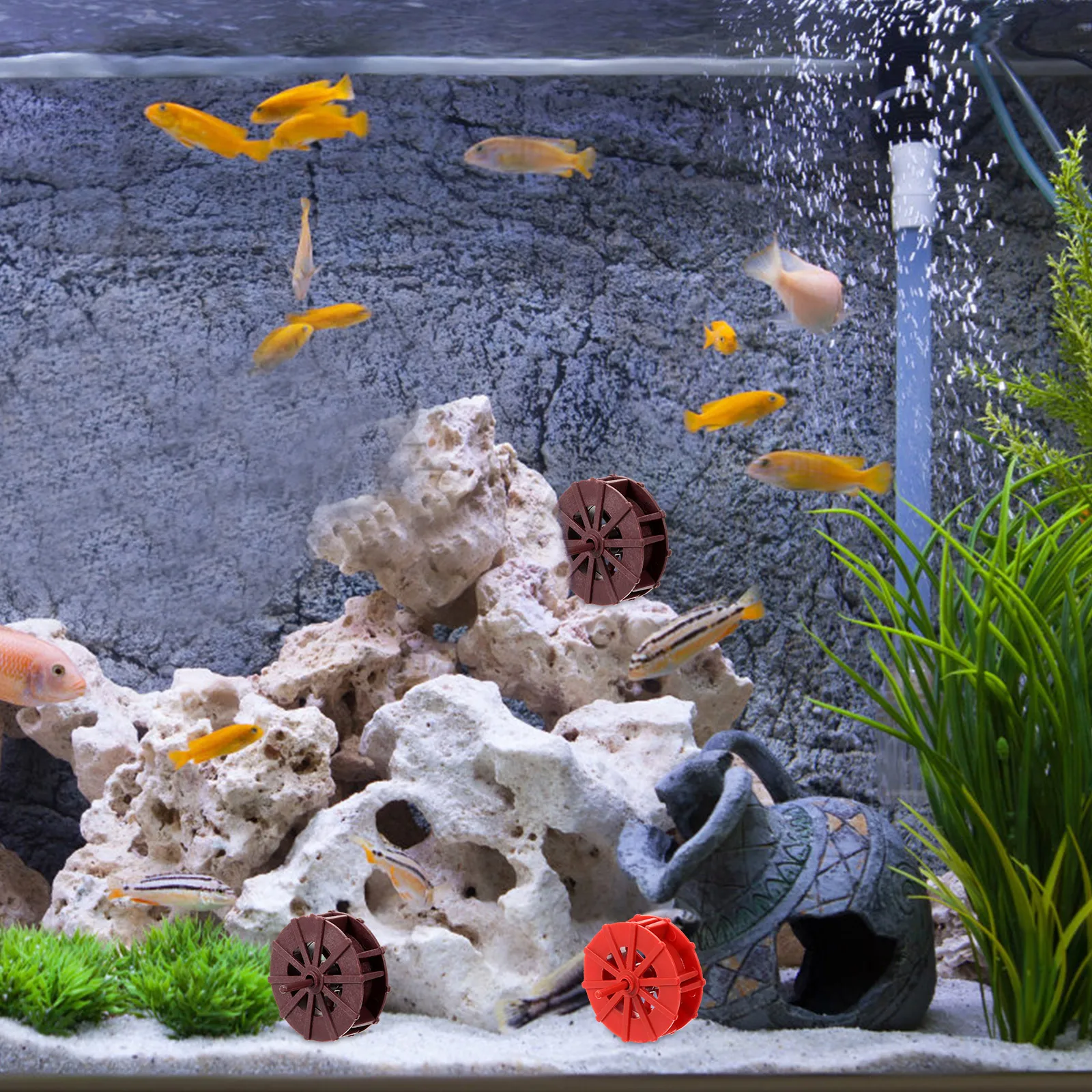 

4pcs Mini Waterwheel 3 5cm Brown Red Aquarium Fish Tank Decor Artificial Rockery Scene Layout Photo Prop Pet Supplies