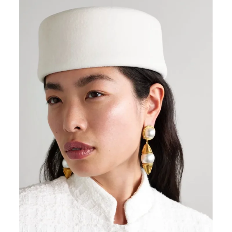 

Retro Flight Attendant Ball Hat Women's 100% Wool Felt Beret Party Charming Hat Wedding Cocktail Party Medicine Box Hat