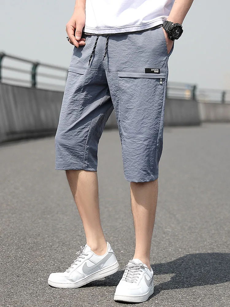 Plus Size Summer Capris Pants Men Breathable Light Cool Calf-Length Short Sweatpants 3/4 Straight Loose Casual Cropped Trousers