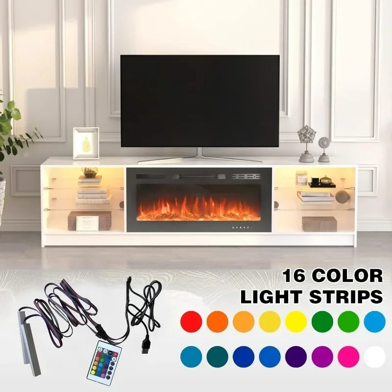 MELLCOM Soporte para TV con Chimenea de 79" con Chimenea Eléctrica de 40", Consola para TV para televisores de hasta 90", Centro de Entretenimiento