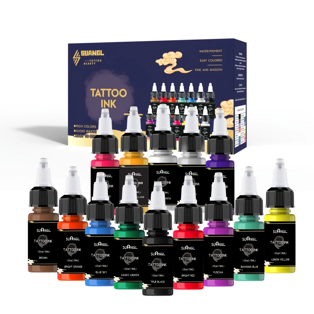 14-Piece Tattoo Ink Set 15ml Vibrant, Long-Lasting Colors for All Styles & Artists