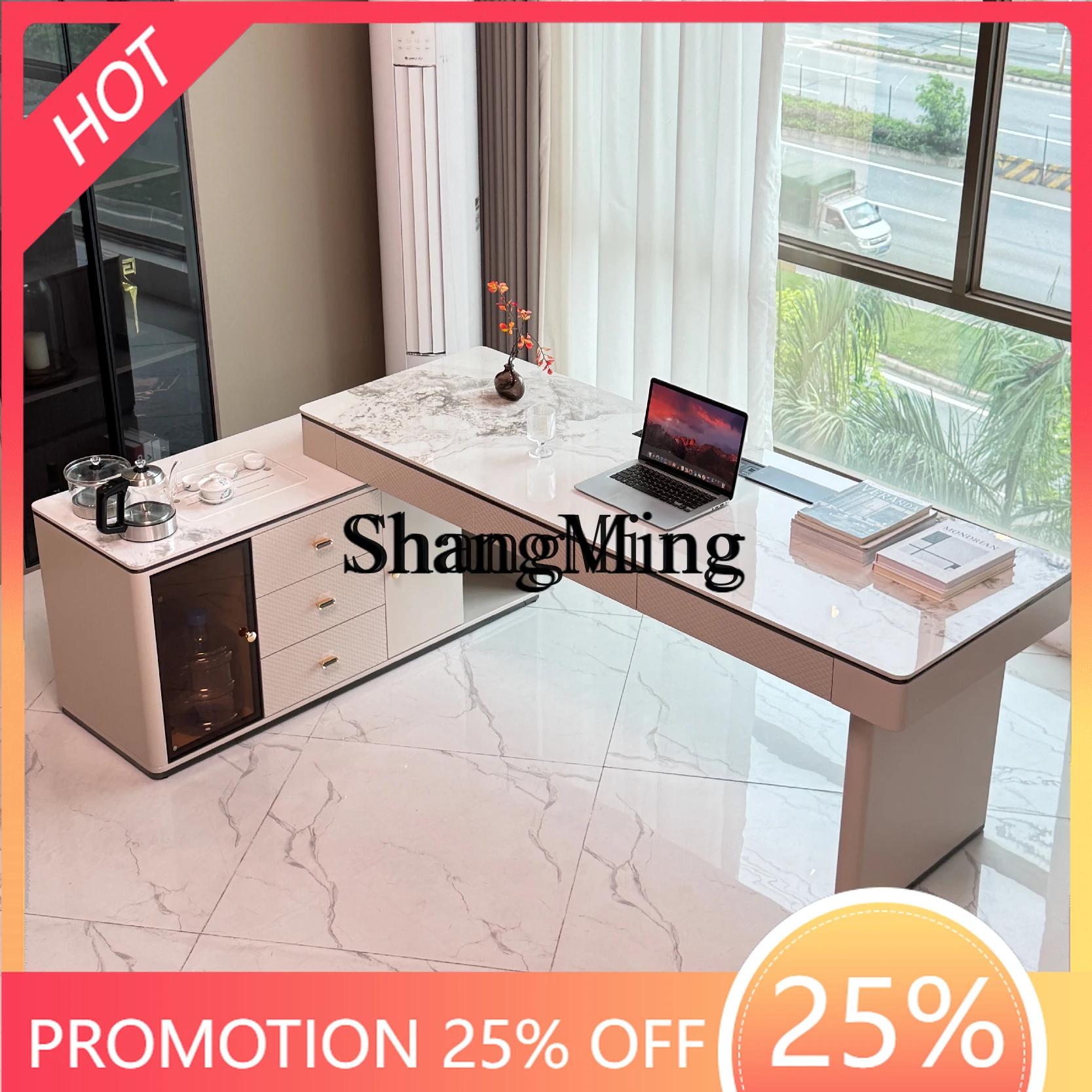 

FG good-looking modern light luxury corner desk chair combination boss table office tea table integrated high sense