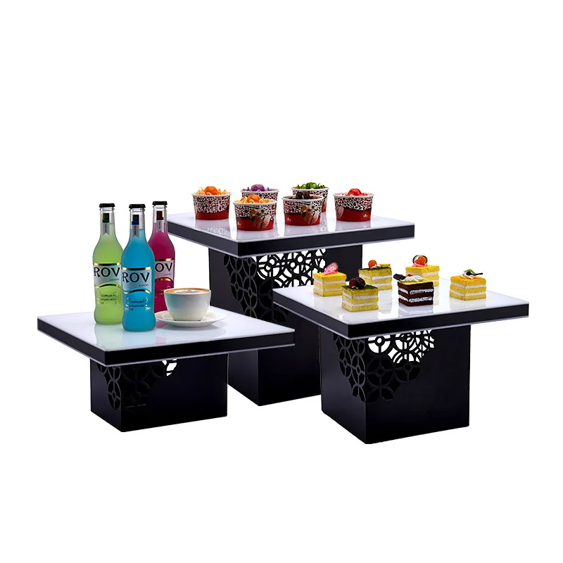 

Retro black copper coin dim sum rack to set the table, creative LED dessert table display rack, cold food fashion banquet pastry