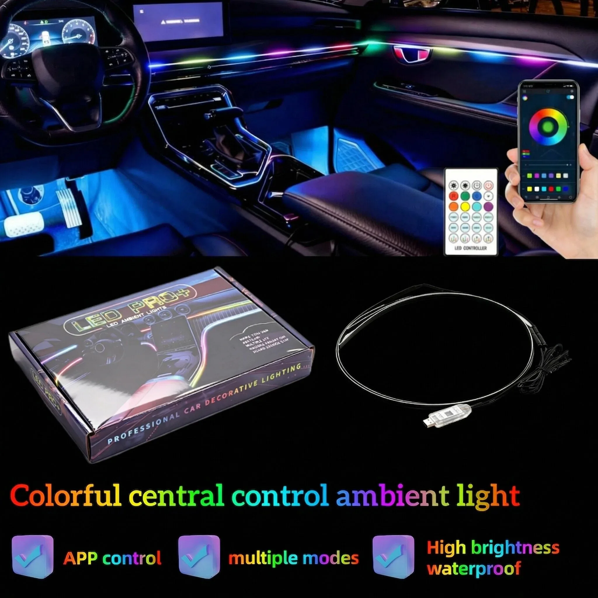 Automotive Interior Ambient Light – Multi-Mode Dashboard Decorative Light with USB Universal Interface, Car LED Strip​