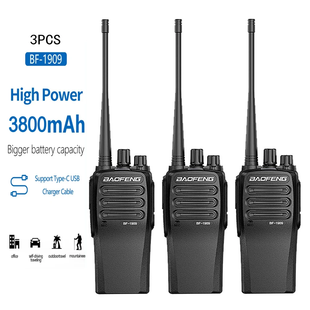 3 шт. Baofeng BF-1909 Walkie Talkie 10 Вт Высокая мощность UHF 400-470 МГц FM двухстороннее радио Type C зарядный передатчик обновление UV82 и т. Д.